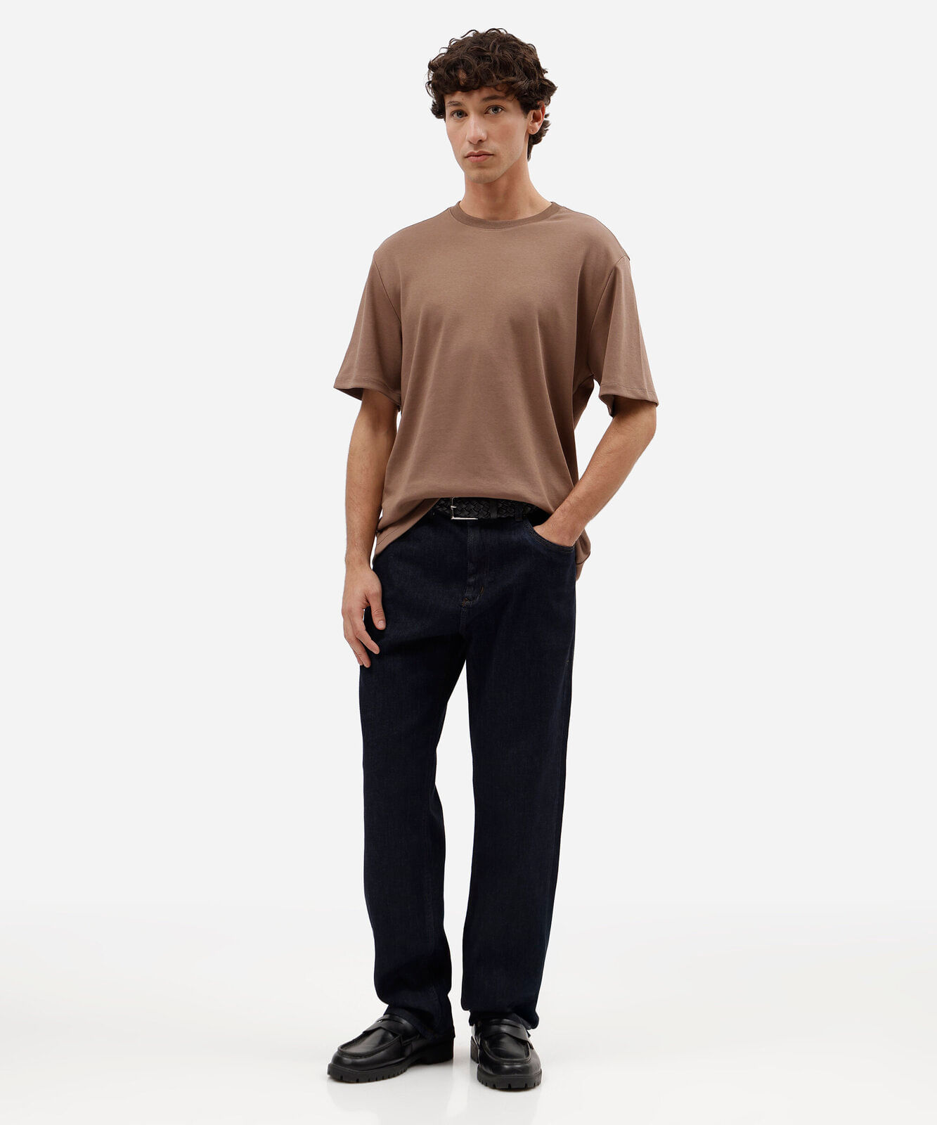 camiseta masculina de algodão peruano manga curta bege