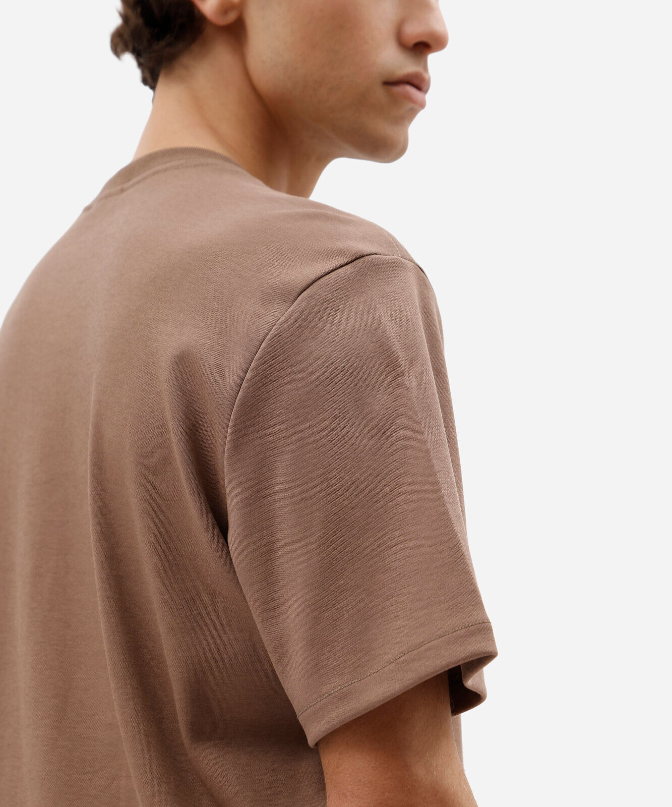 camiseta masculina de algodão peruano manga curta bege