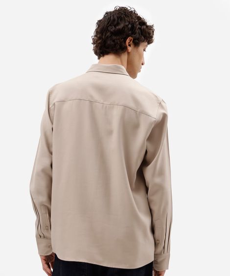 camisa masculina com viscose manga longa bege
