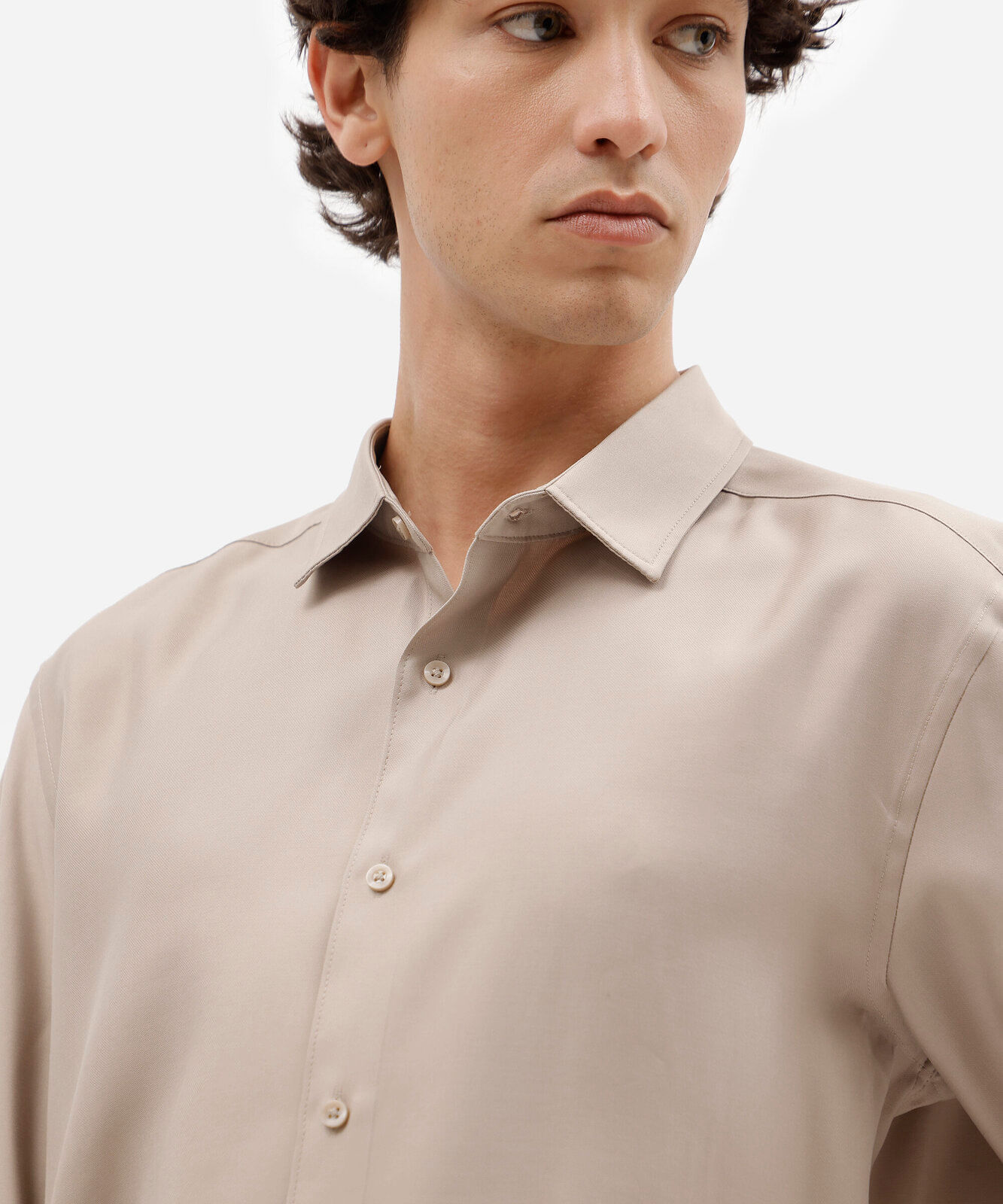 camisa masculina com viscose manga longa bege