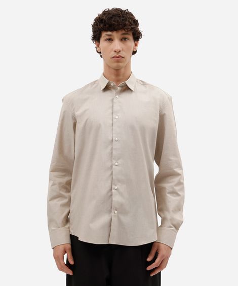 camisa masculina com algodão manga longa bege