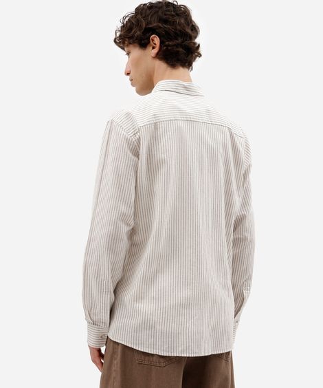 camisa masculina com linho manga longa listrada marrom