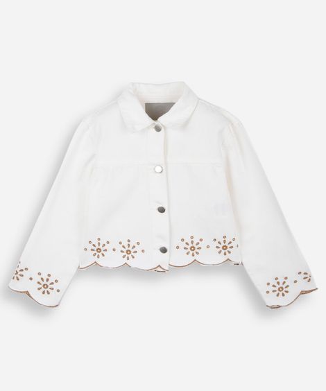 jaqueta infantil de sarja com bordado off white