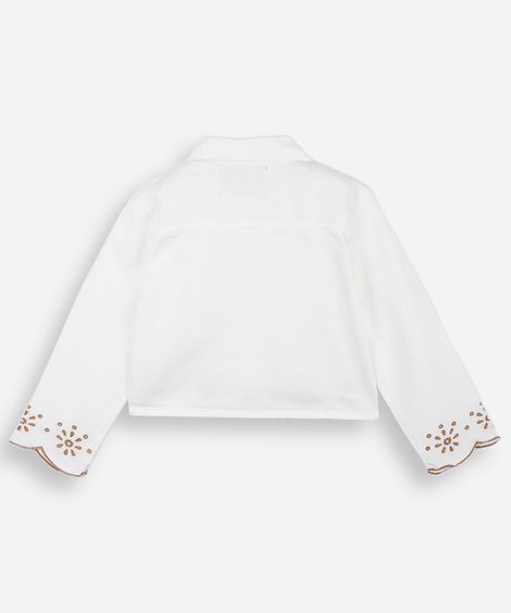 jaqueta infantil de sarja com bordado off white