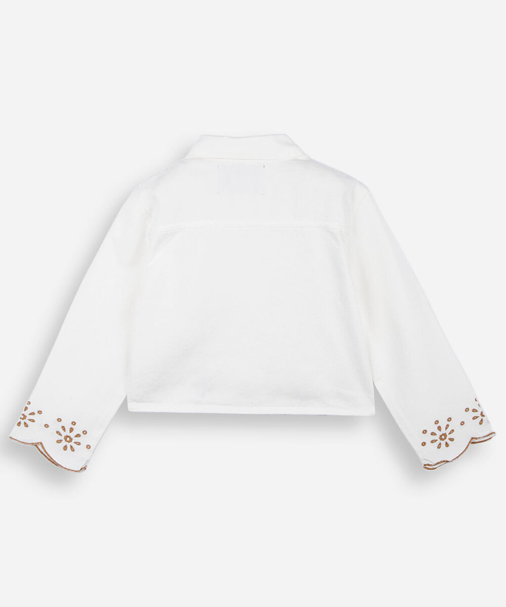 jaqueta infantil de sarja com bordado off white