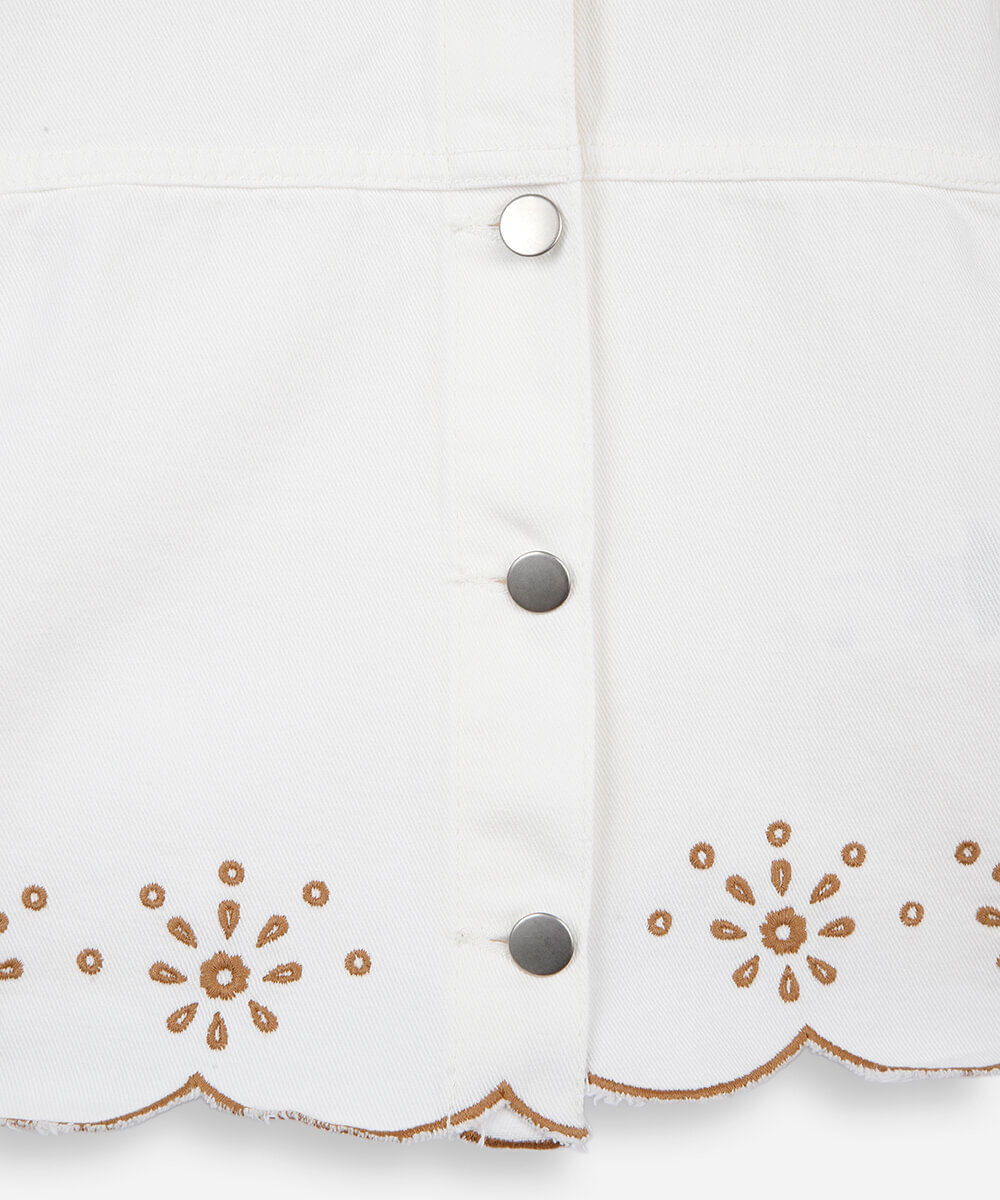 jaqueta infantil de sarja com bordado off white