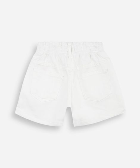 short infantil de sarja cós elástico bordado laços off white