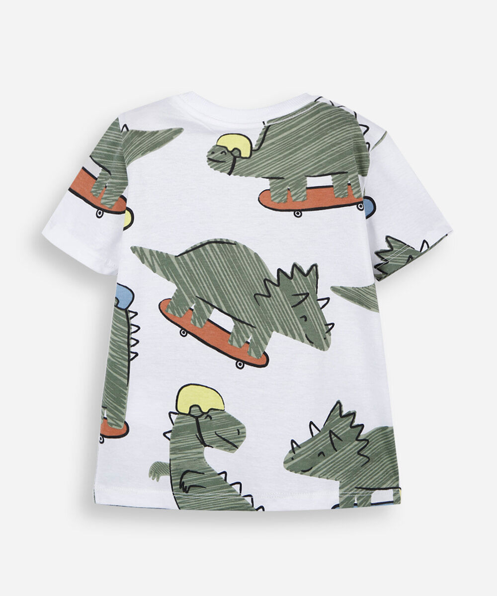 camiseta infantil de algodão manga curta dinossauros off white