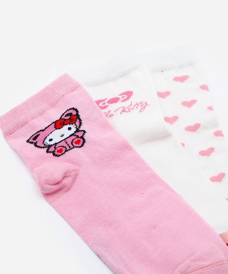kit de 3 meias cano médio infantil hello kitty colorido