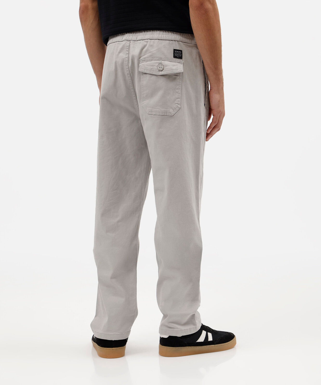 calça relaxed masculina de sarja cós elástico cinza