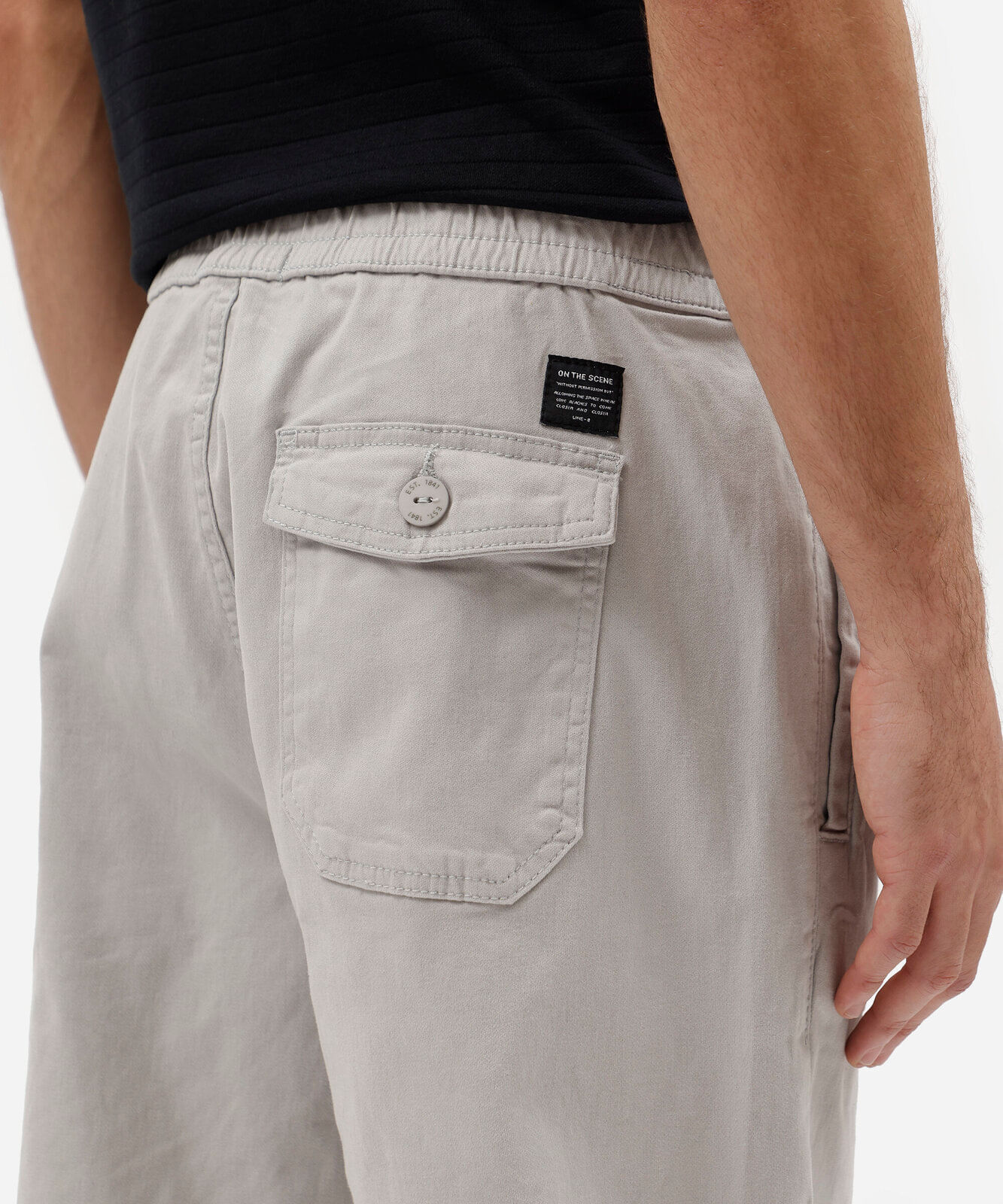 calça relaxed masculina de sarja cós elástico cinza