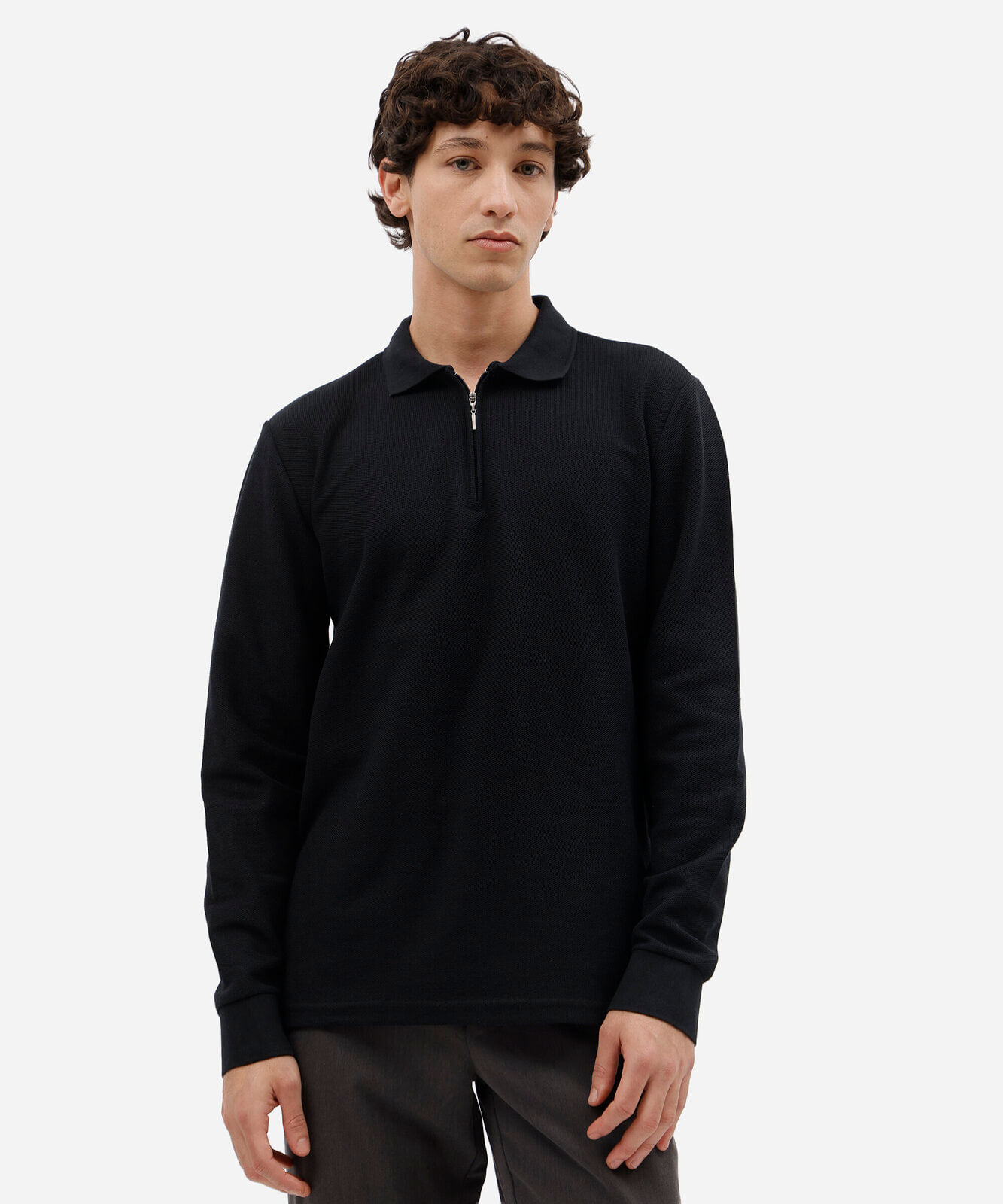 polo masculina com algodão e zíper manga longa preta