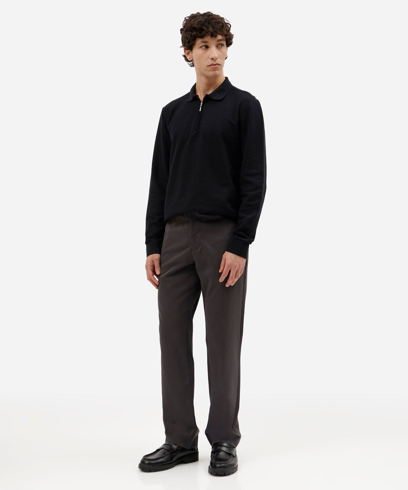 polo masculina com algodão e zíper manga longa preta