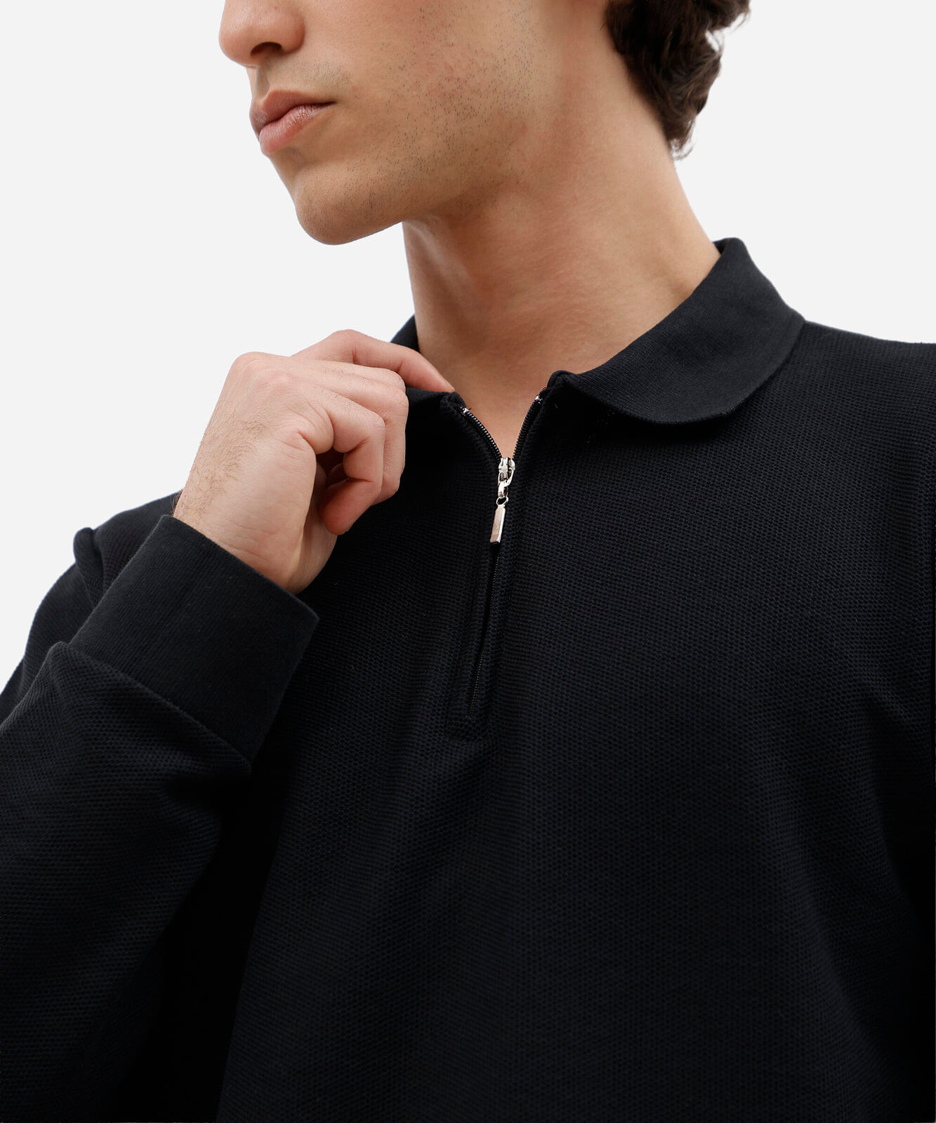 polo masculina com algodão e zíper manga longa preta