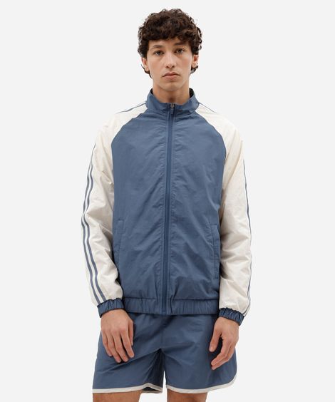 jaqueta corta vento masculina de poliamida esportiva bicolor azul