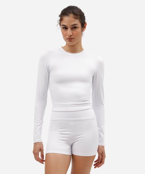 cropped esportivo feminino de poliamida manga longa branco