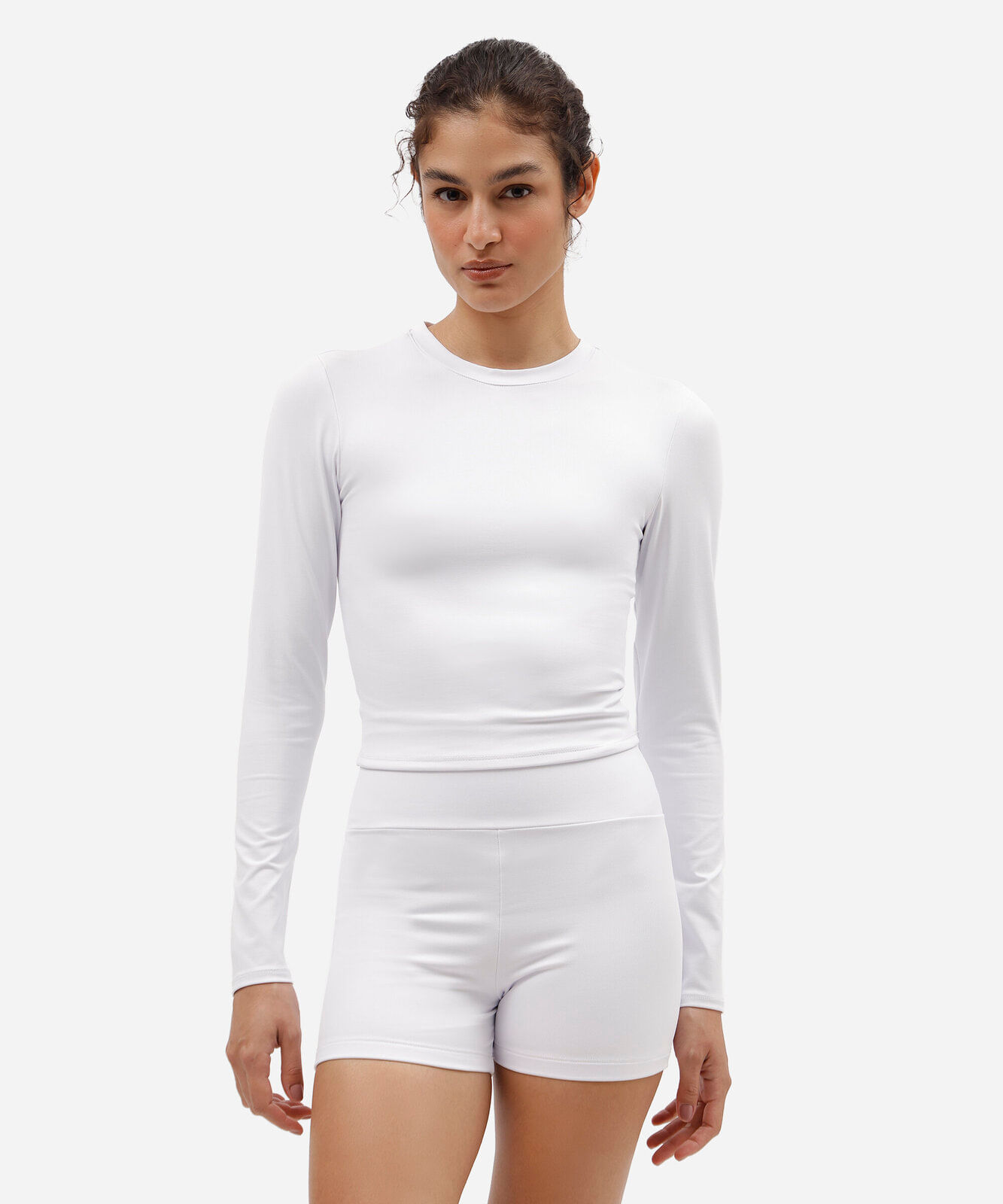 cropped esportivo feminino de poliamida manga longa branco
