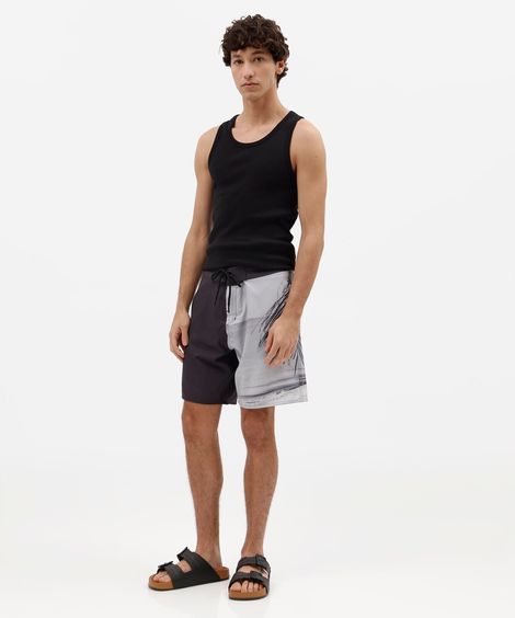 short boardshort masculino folhagens preto