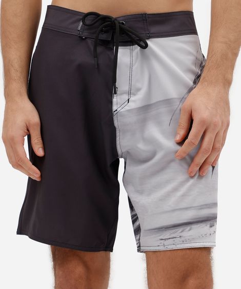short boardshort masculino folhagens preto