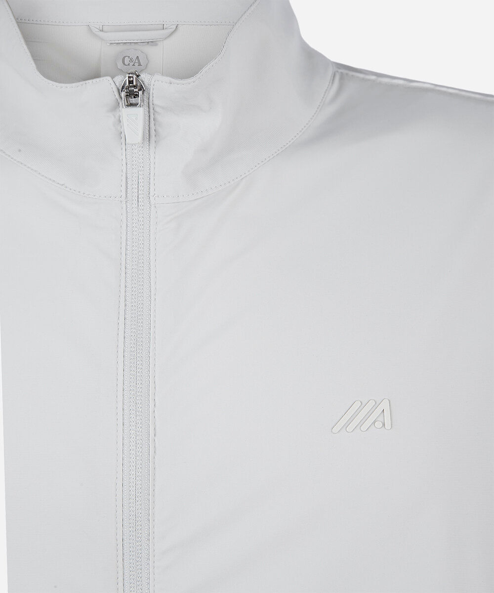 jaqueta esportiva masculina de poliamida gola alta com nervuras cinza