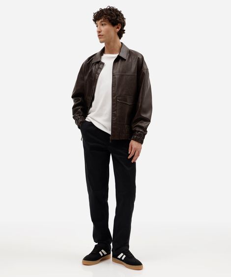 calça jogger chino masculina de sarja cós elástico preta