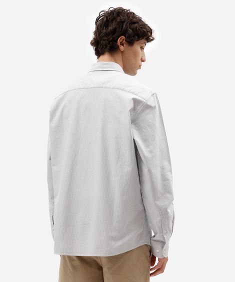 camisa masculina de algodão manga longa listrada azul