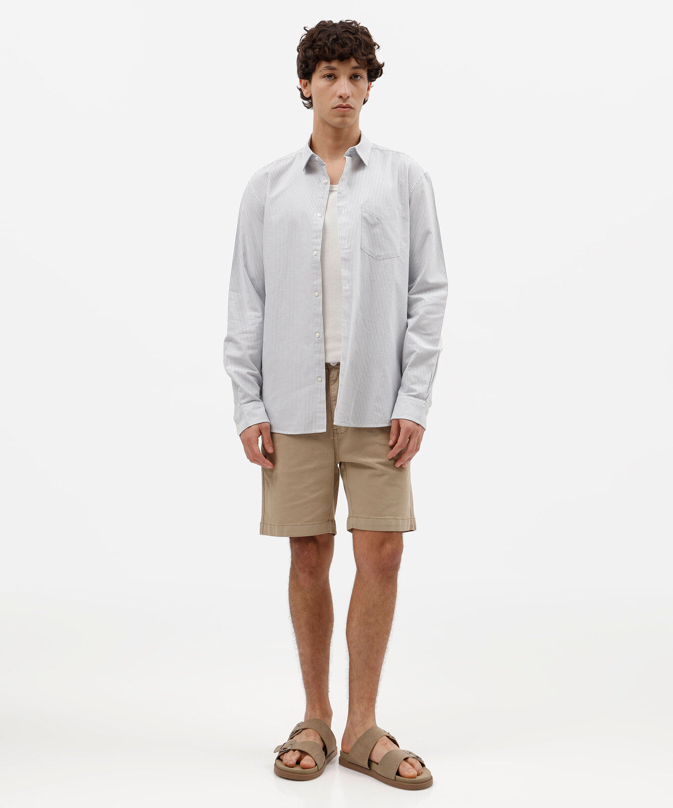 camisa masculina de algodão manga longa listrada azul