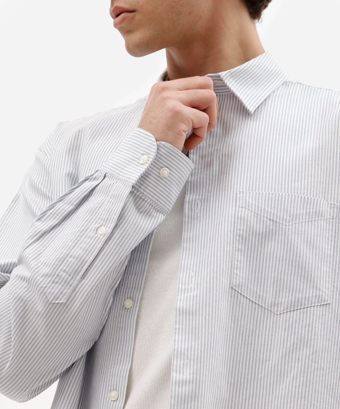 camisa masculina de algodão manga longa listrada azul