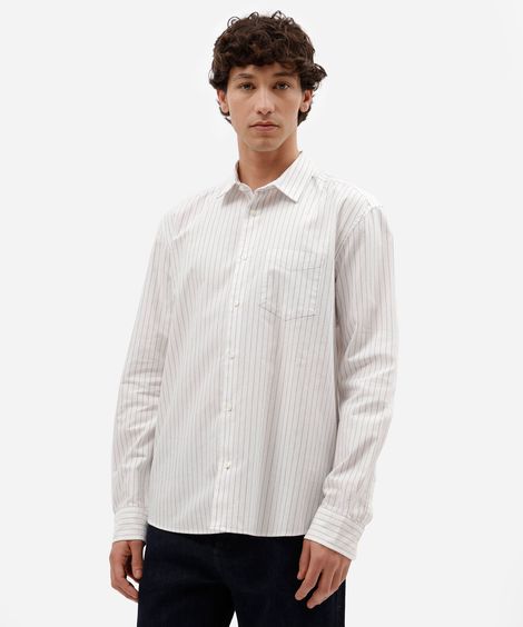 camisa masculina de algodão manga longa listrada bege