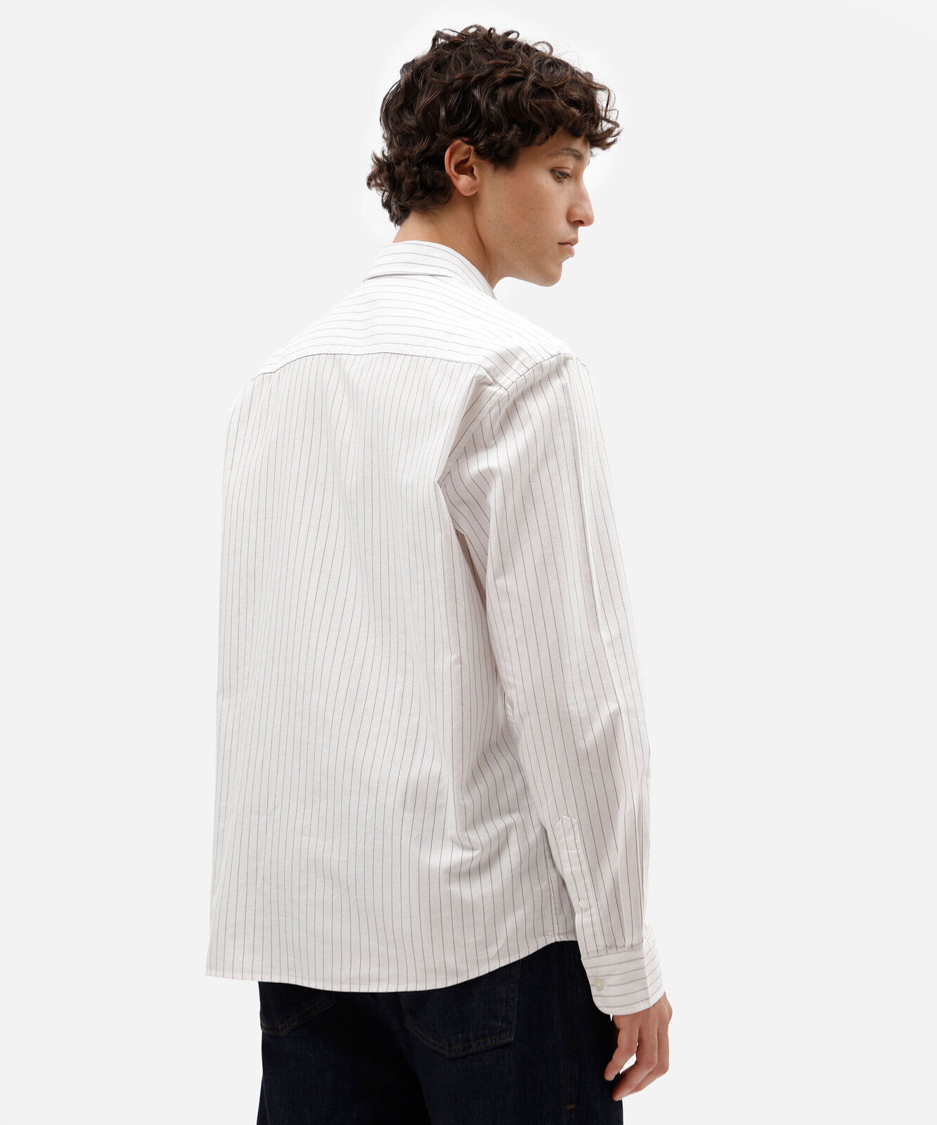 camisa masculina de algodão manga longa listrada bege