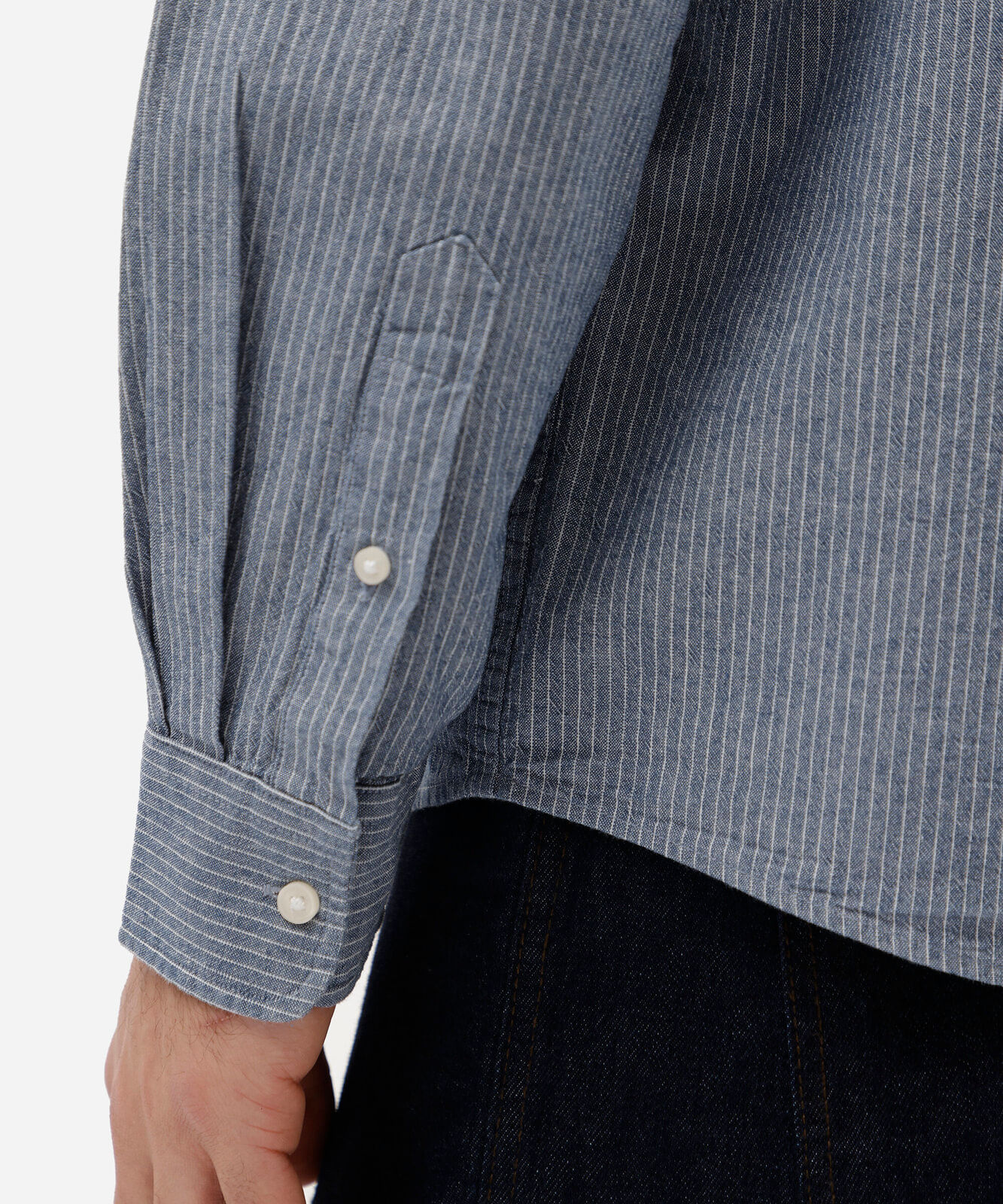 camisa masculina de algodão manga longa texturizada listrada azul