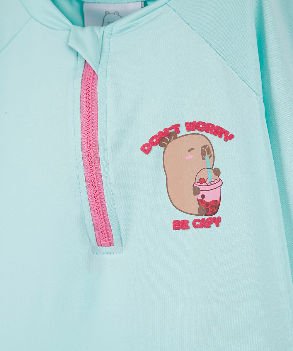 camiseta de praia infantil manga longa capivara com scrunchie verde