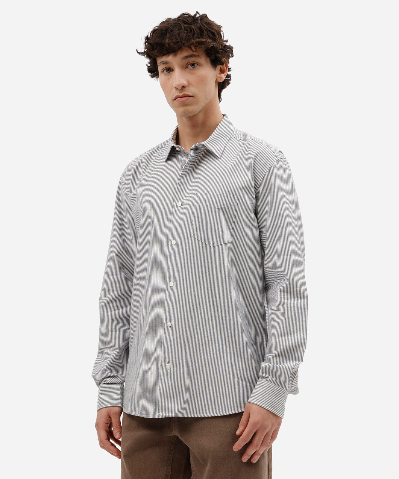 camisa masculina de algodão manga longa listrada azul