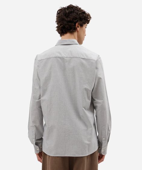 camisa masculina de algodão manga longa listrada azul