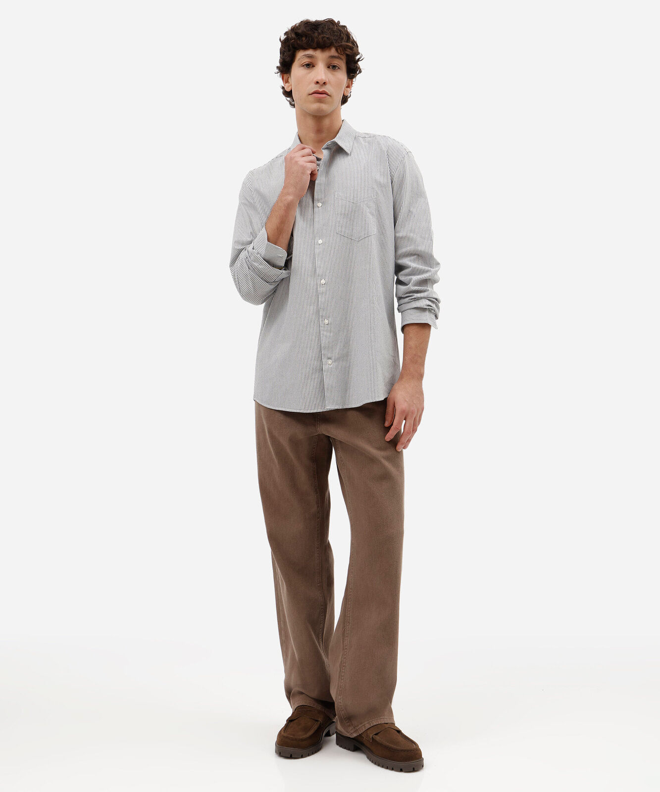 camisa masculina de algodão manga longa listrada azul