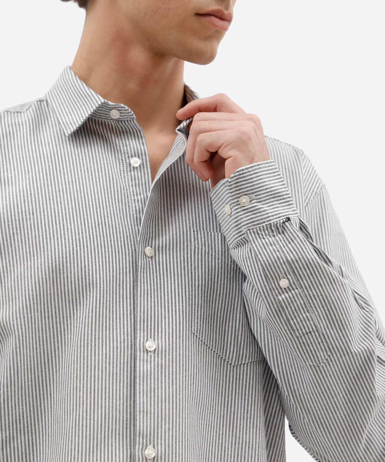 camisa masculina de algodão manga longa listrada azul
