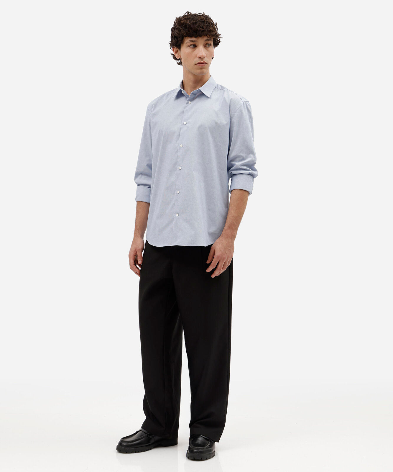 camisa masculina com algodão manga longa azul