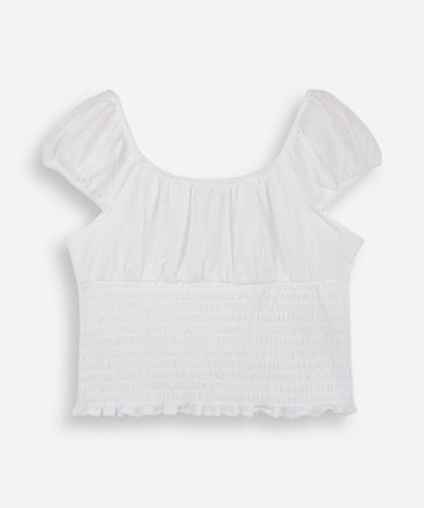 cropped juvenil com lastex franzido off white