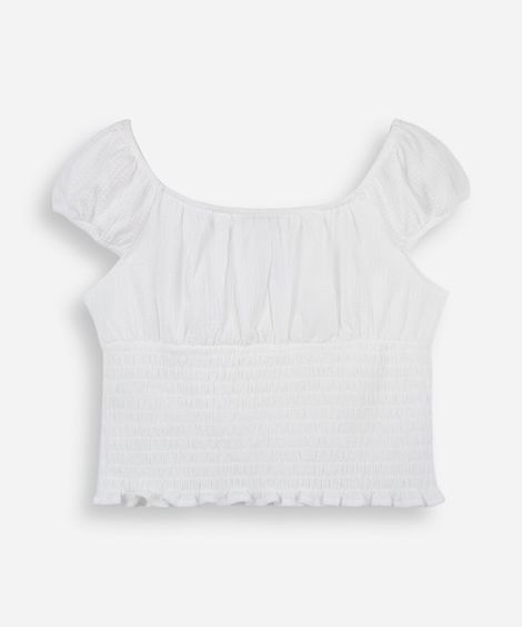 cropped juvenil com lastex franzido off white