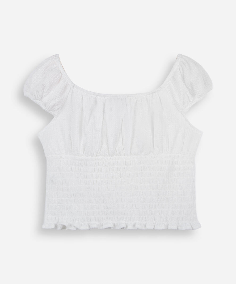 cropped juvenil com lastex franzido off white