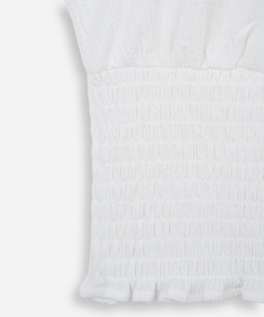 cropped juvenil com lastex franzido off white