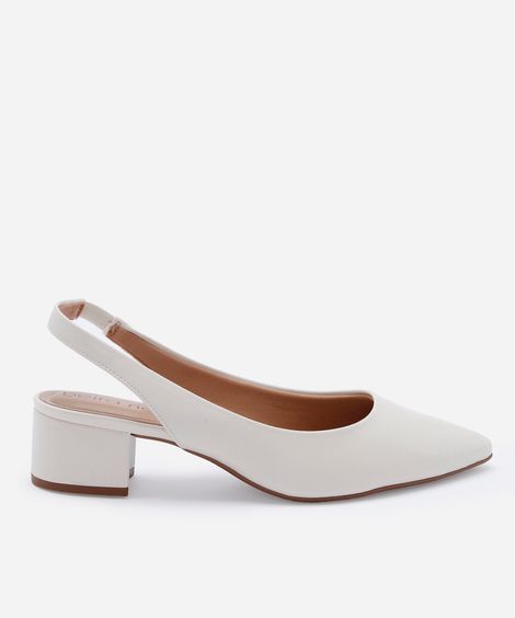 scarpin slingback bico fino salto grosso beira rio  off white