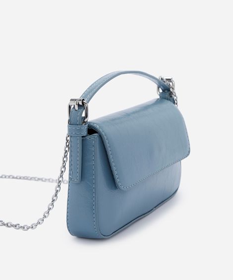 bolsa transversal estruturada com alça de corrente azul