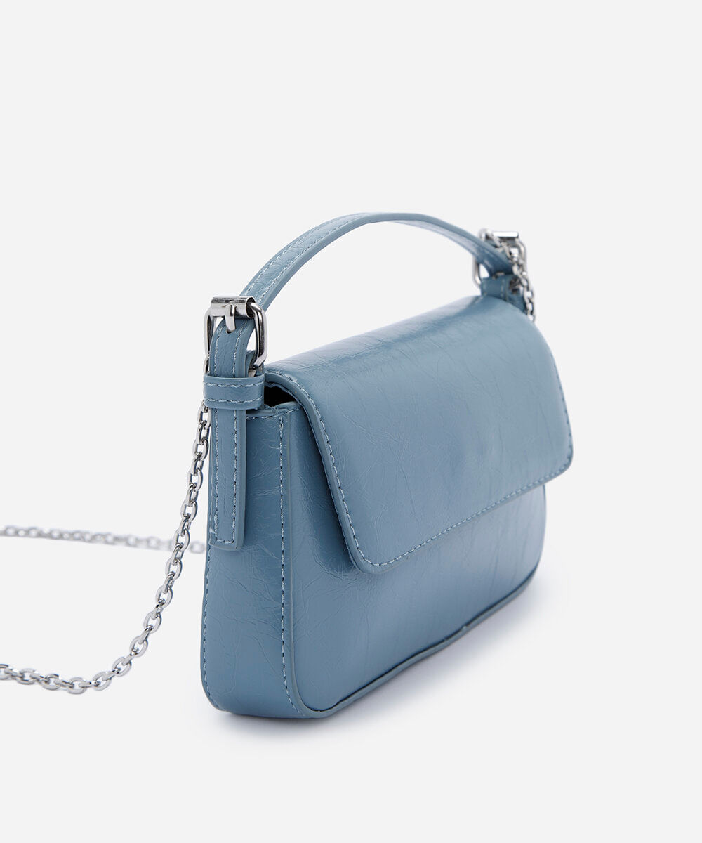 bolsa transversal estruturada com alça de corrente azul