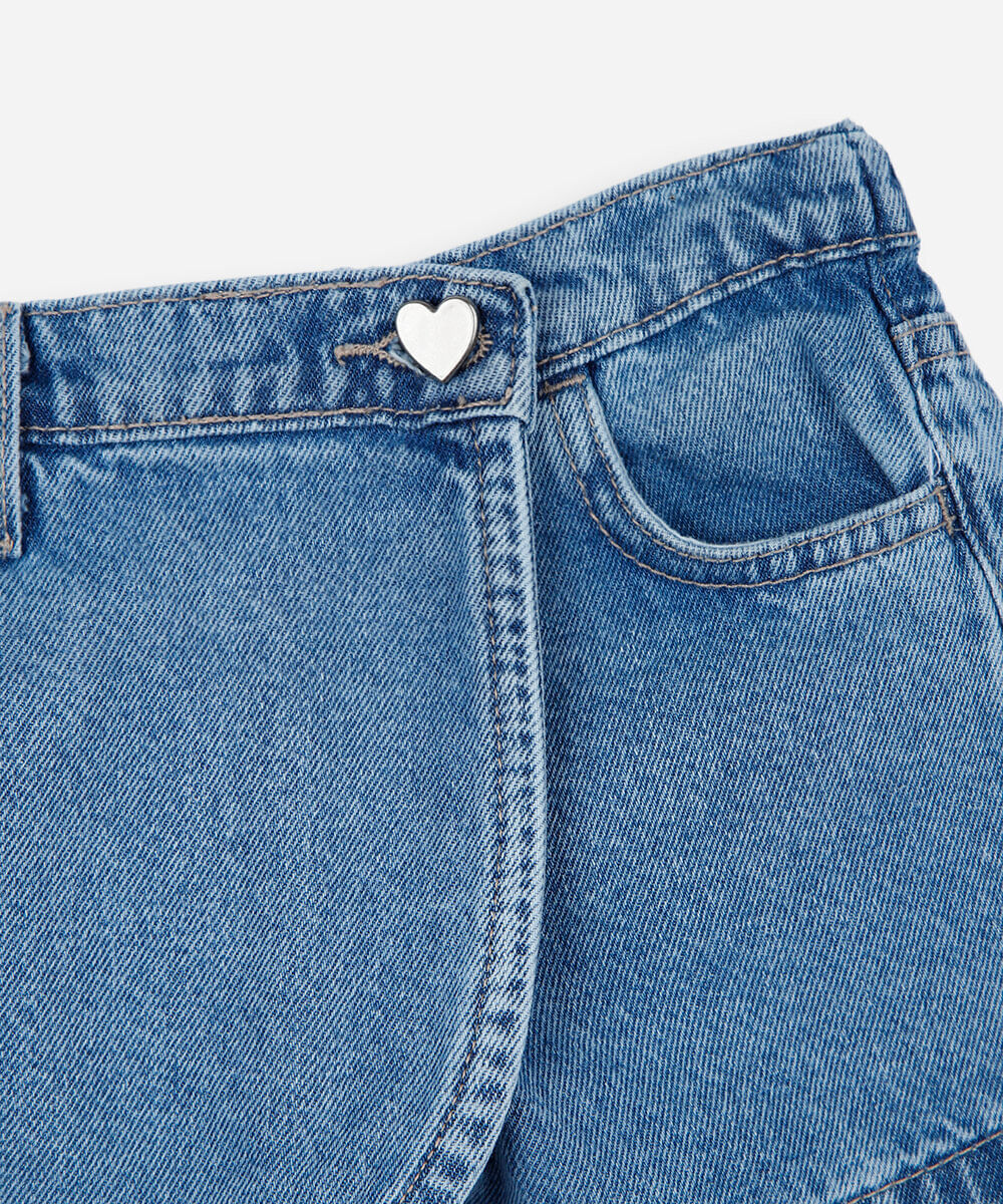 short saia infantil jeans azul