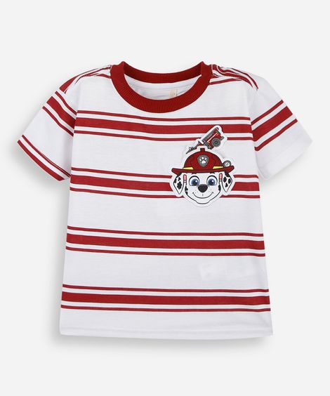 camiseta infantil de algodão manga curta patrulha canina listrada off white
