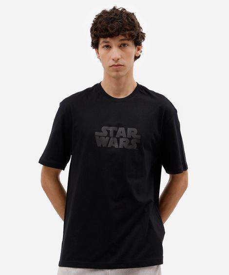camiseta masculina de algodão manga curta star wars preta