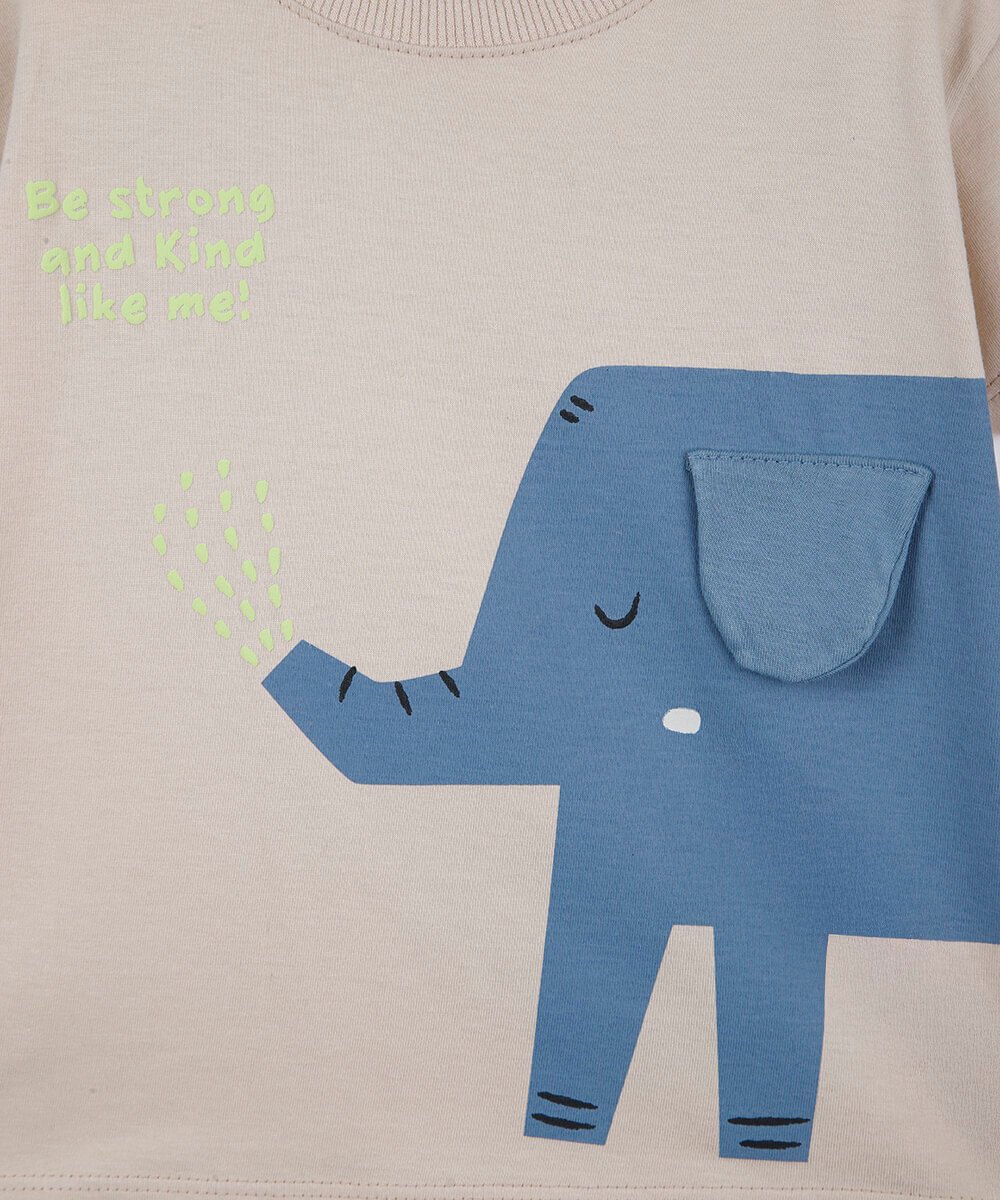 camiseta infantil de algodão manga curta elefante bege