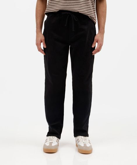 calça relaxed masculina de sarja cós elástico preta