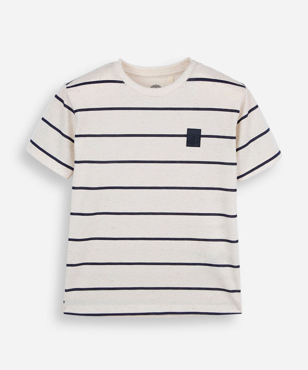 camiseta infantil com linho listrada azul